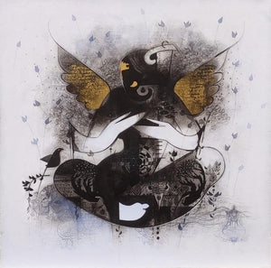 Religious acrylic charcoal painting titled 'Gajanan', 36x36 inches, by artist Amol Pawar on Canvas