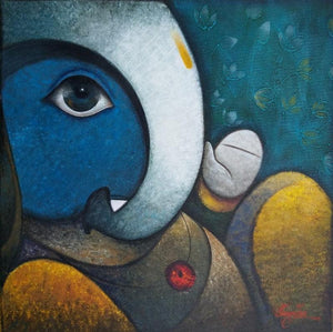 Religious acrylic painting titled 'Gajanana', 24x24 inches, by artist Ram Onkar on Canvas