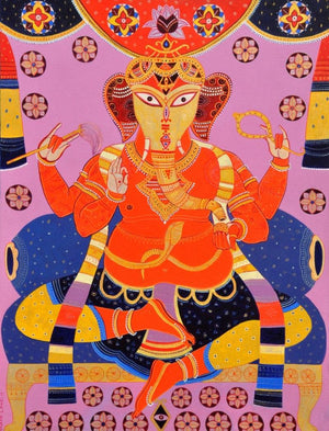 Religious acrylic painting titled 'Ganapati', 48x36 inches, by artist Bhaskar Lahiri on Canvas
