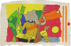 Religious serigraphs painting titled 'Ganesh', 17x27 inches, by artist M. F. Husain on Paper