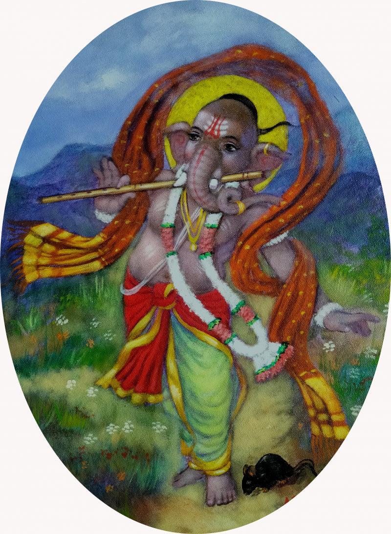 Religious acrylic painting titled 'Ganesha 1', 17x12 inches, by artist Apet Pramod on Canvas