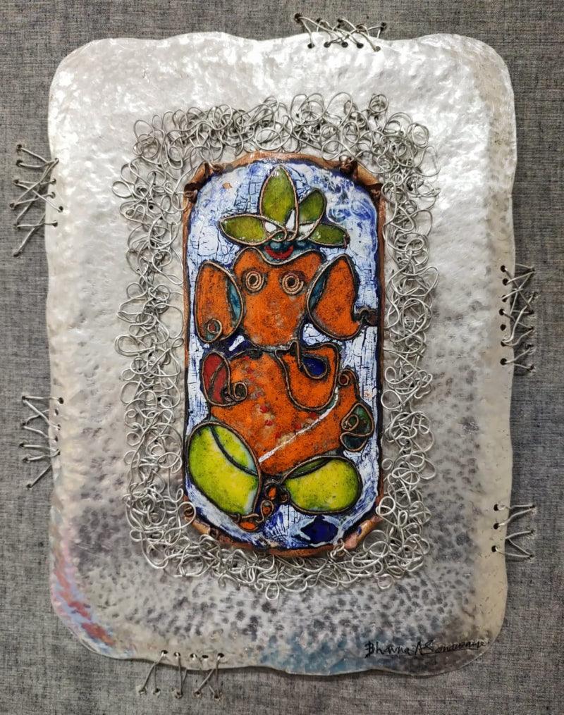 Religious mixed media painting titled 'Ganesha 1', 18x13 inches, by artist Bhavana Sonawane on Mixedmedia