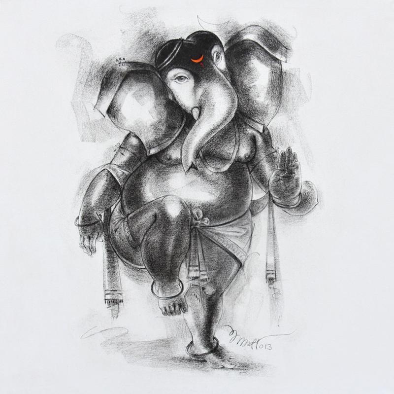 Religious acrylic painting titled 'Ganesha 1', 36x36 inches, by artist Sanjay Bhalerao on Canvas