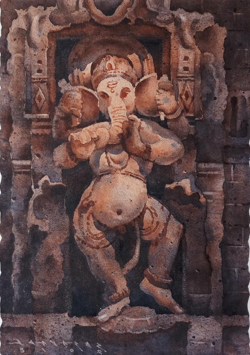 Religious watercolor painting titled 'Ganesha 1', 13x9 inches, by artist Siddharth Gavade on Paper