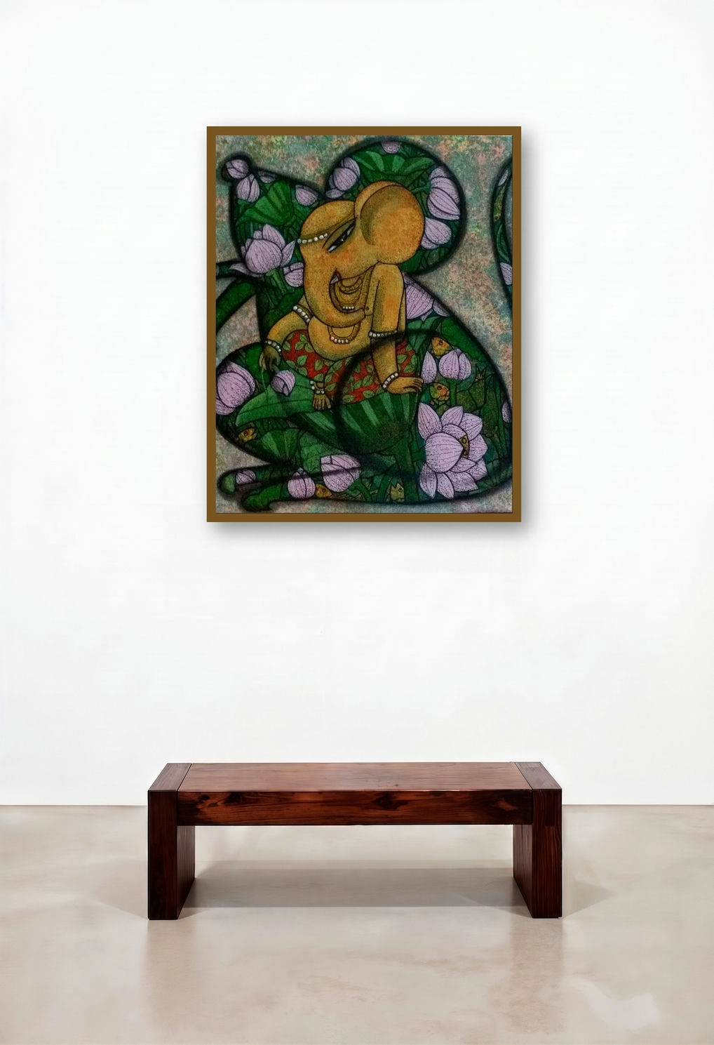 Ganesha 2 (Ganesha and the Lotus) by artist Nabanita Konar displayed in a Transitional Family Room