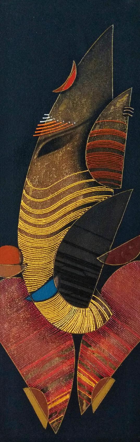 Religious acrylic painting titled 'Ganesha 2', 28x9 inches, by artist Rahul Dangat on Canvas