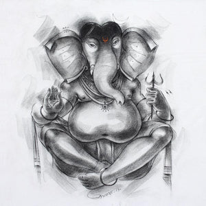Religious acrylic painting titled 'Ganesha 2', 36x36 inches, by artist Sanjay Bhalerao on Canvas