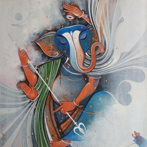 Religious acrylic painting titled 'Ganesha 3', 24x24 inches, by artist M Singh on Canvas