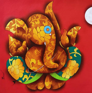 Religious acrylic painting titled 'Ganesha 4', 24x24 inches, by artist Paras Parmar on Canvas