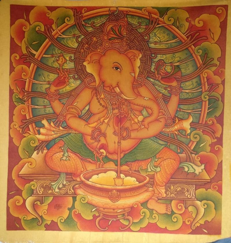 Religious acrylic painting titled 'Ganesha 5', 45x42 inches, by artist Manikandan Punnakkal on Canvas