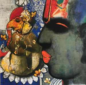 Religious acrylic painting titled 'Ganesha', 36x36 inches, by artist Sujata Achrekar on Canvas