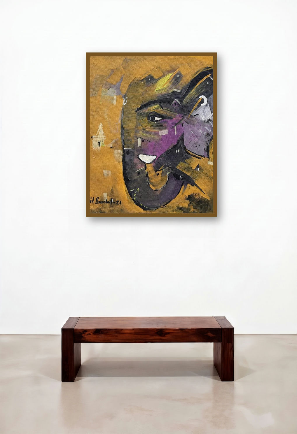 Ganesha (The Serene One) by artist Sunil Bambal displayed in a Mid-Century Modern Study