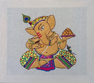 Religious mixed media painting titled 'Ganesha', 15x17 inches, by artist Prathibha Shrimali on Canvas