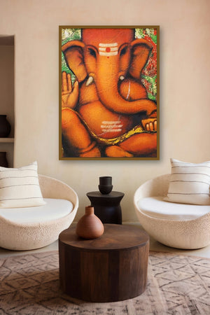 Ganesha (Benevolent Blessing) by artist Shankar Devarukhe displayed in a Boutique gallery