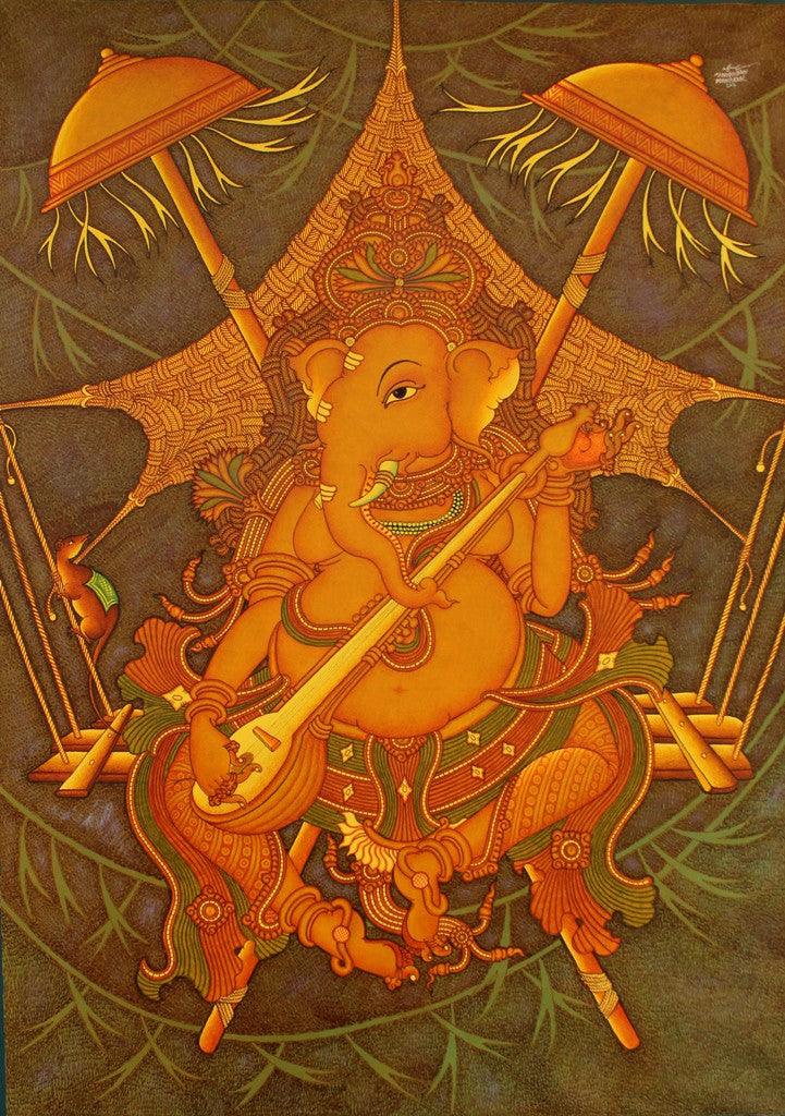 Figurative acrylic painting titled 'Ganesha', 42x60 inches, by artist Manikandan Punnakkal on Canvas