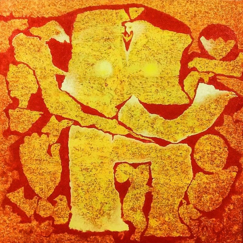 Religious oil painting titled 'Ganesha', 18x18 inches, by artist Ajay Meshram on Canvas