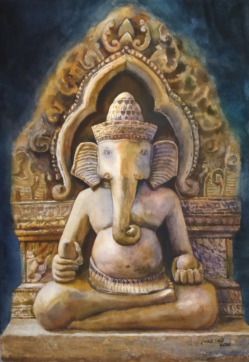 Figurative watercolor painting titled 'Ganesha', 20x14 inches, by artist Niketan Bhalerao on On Paper