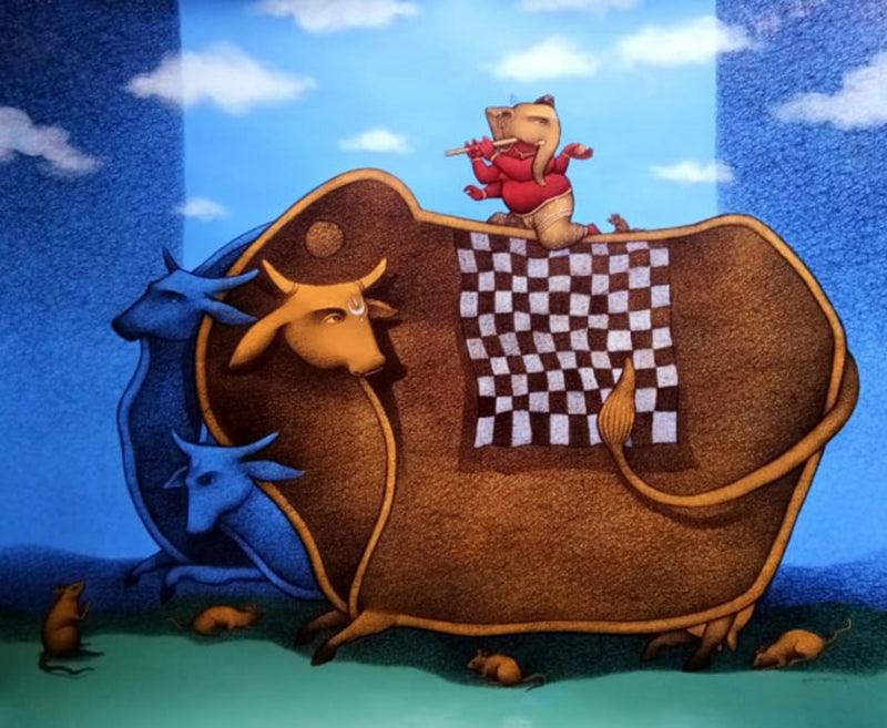 Religious mixed media painting titled 'Ganesha', 30x35 inches, by artist Mohammed Suleman on Canson Paper