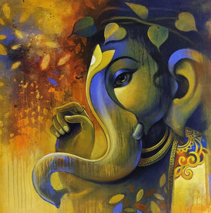 Religious acrylic painting titled 'Ganesha', 24x24 inches, by artist Sanjay Lokhande on Canvas