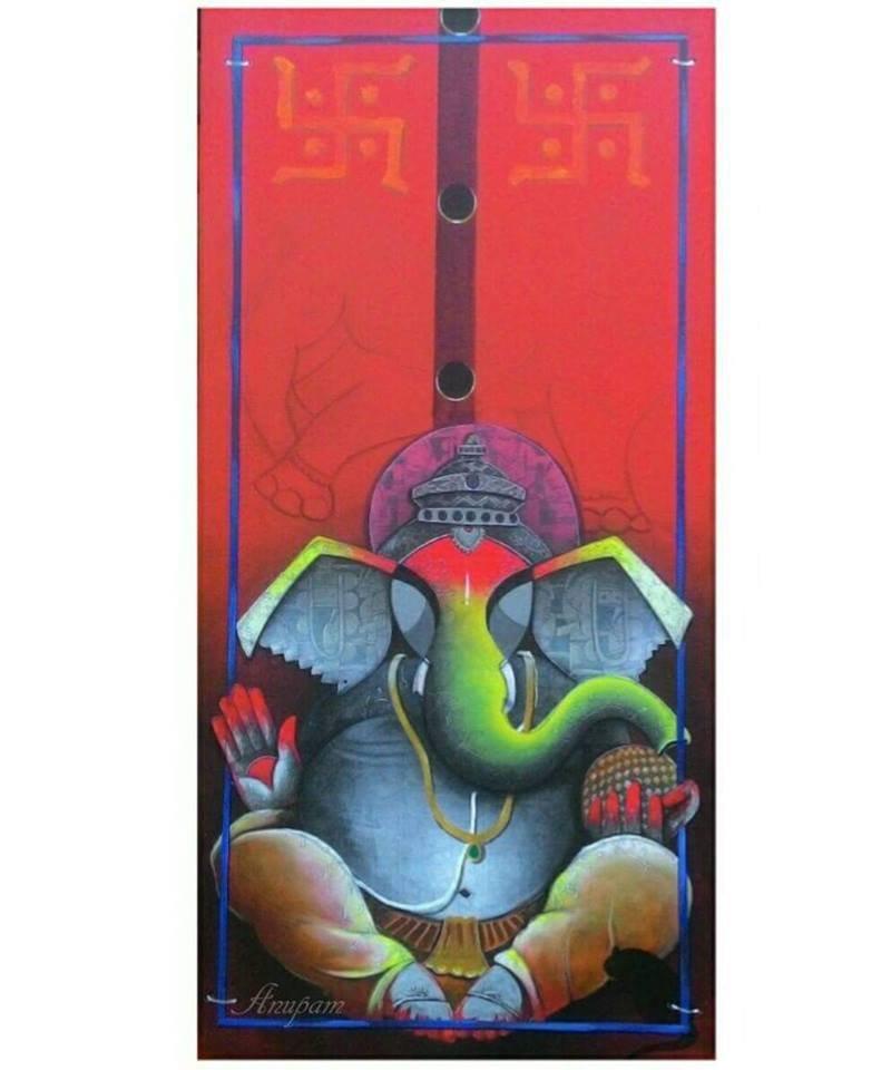 Abstract acrylic painting titled 'Ganesha', 48x24 inches, by artist Anupam Pal on Canvas