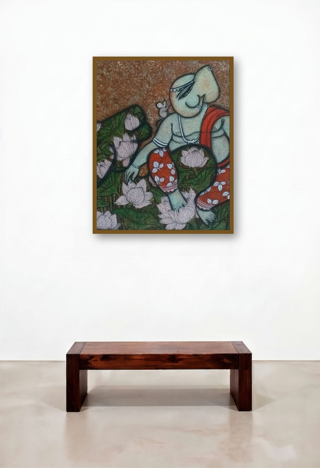 Ganesha (Ganesha Amongst the Lotuses) by artist Nabanita Konar displayed in a Industrial Hallway