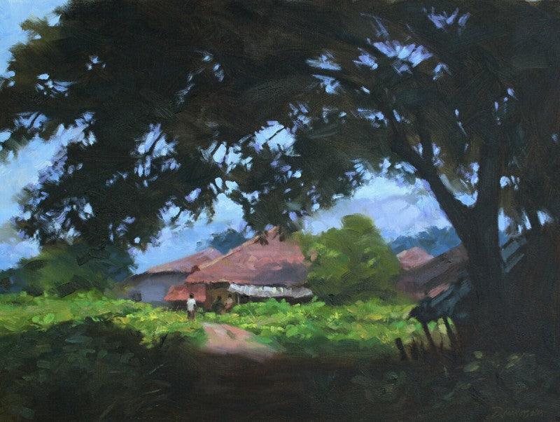 Landscape oil painting titled 'Garden', 18x24 inches, by artist Manoj Deshmukh on Canvas