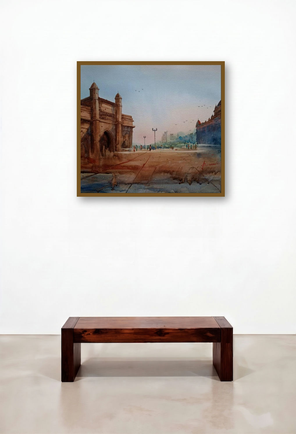 Gateway Of India Mumbai (Iconic Gateway) by artist Prasanta Maiti displayed in a Elegant Living Room