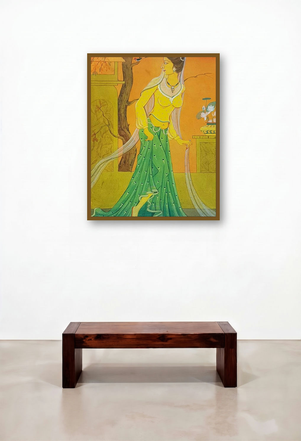 Girl (The Lady in Green) by artist Rina Roy displayed in a Designer Study