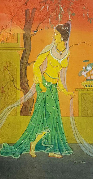 Figurative watercolor painting titled 'Girl', 20x11 inches, by artist Rina Roy on Paper