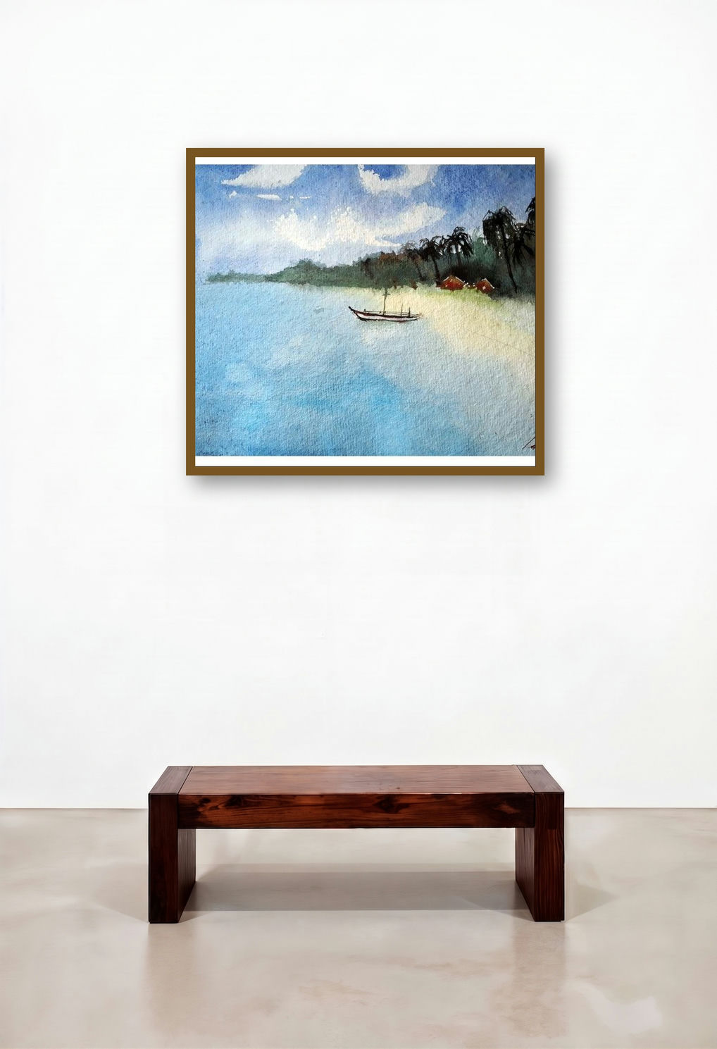 Goa (Tranquil Beach) by artist Arunava Ray displayed in a Scandinavian Lounge
