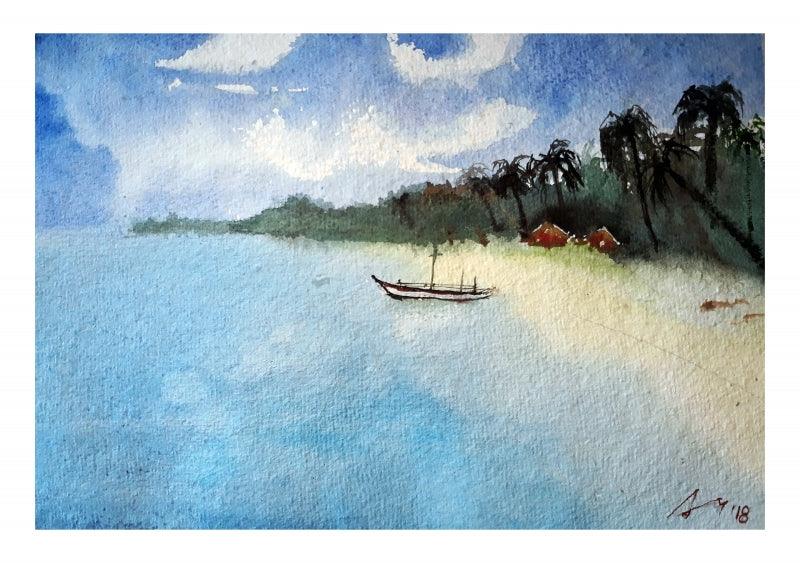 Cityscape watercolor painting titled 'Goa', 7x11 inches, by artist Arunava Ray on Paper