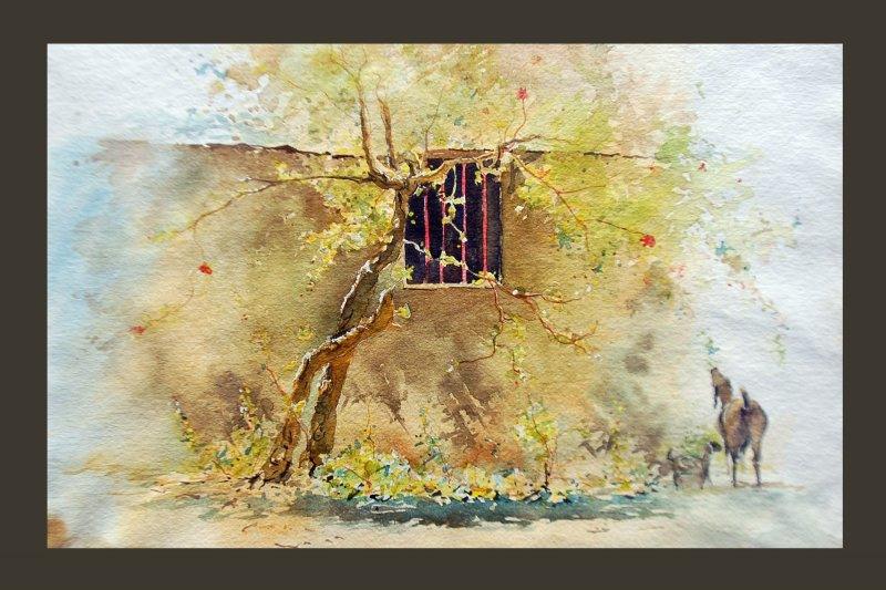 Landscape watercolor painting titled 'Goat', 20x14 inches, by artist Swapnil Mhapankar on Handmade Paper