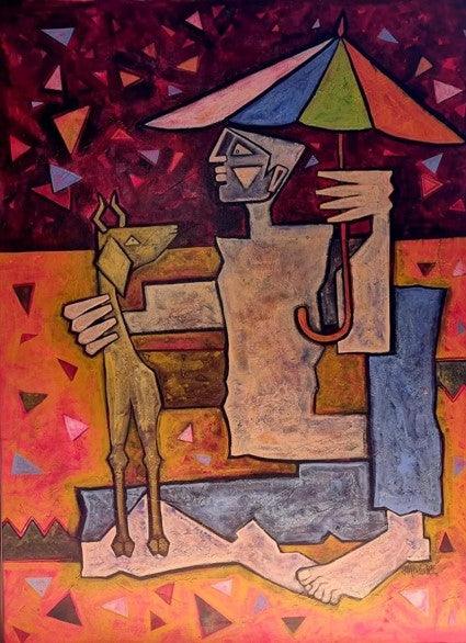 Figurative acrylic painting titled 'Goat', 48x36 inches, by artist Amit Rajvanshi on Canvas