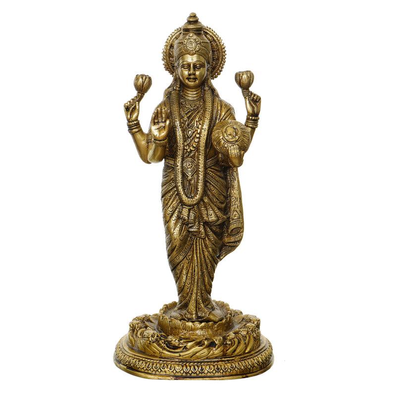 Religious handicraft titled 'Goddess Laxmi', 17x7x5 inches, by artist Brass Handicrafts on Brass