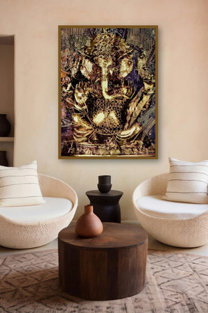 Golden Ganesha (Golden Buddha) (Golden Ganesha) by artist Anil Kumar displayed in a Contemporary gallery