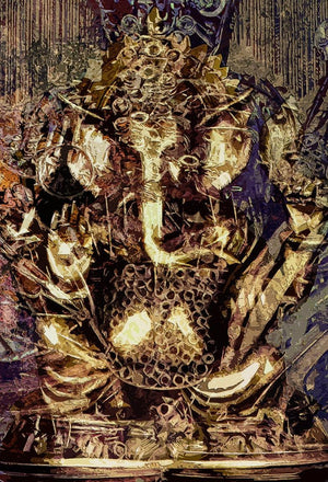 Golden Ganesha (Golden Buddha) (Golden Ganesha) by Anil Kumar, Original Mixed Media Religious Painting on Canvas, Large Vertical Wall Art
