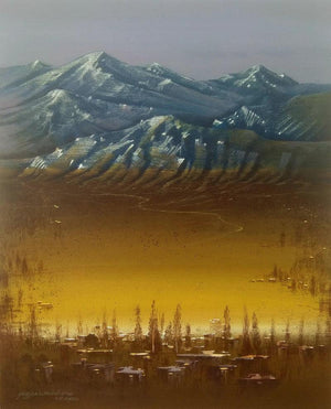 Landscape acrylic painting titled 'Golden Light', 30x24 inches, by artist Yogesh Lahane on Canvas