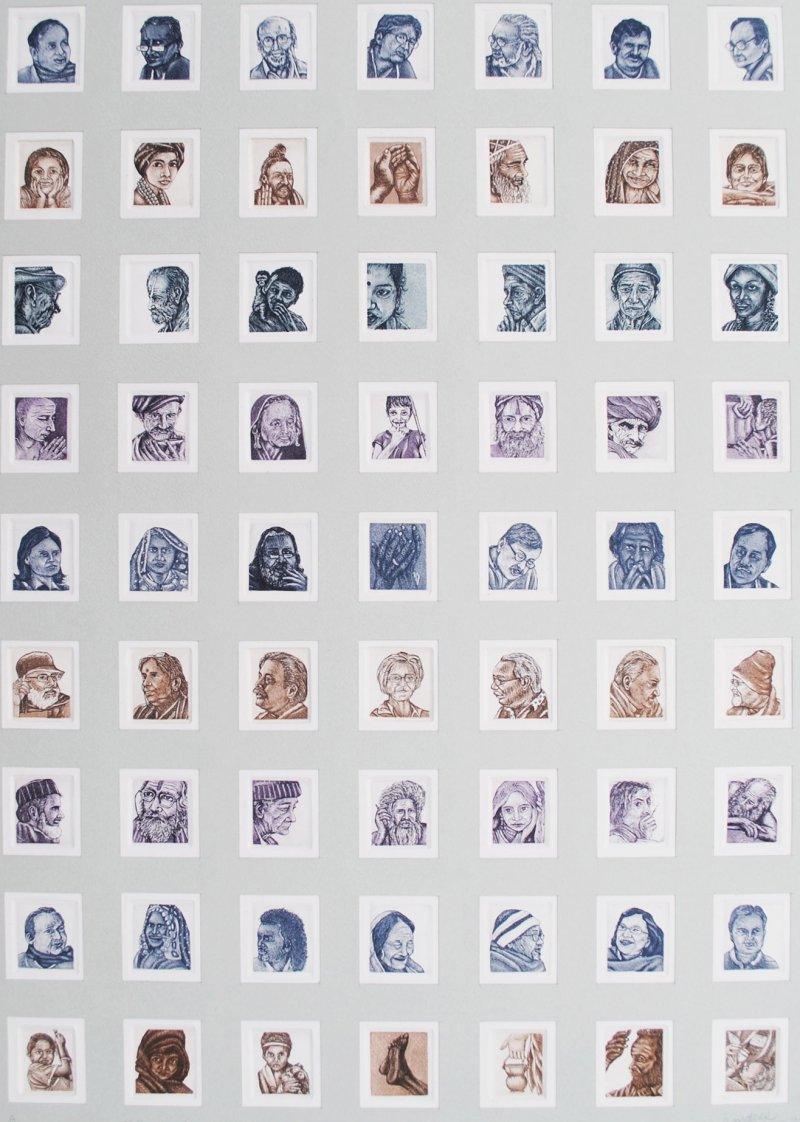 Portrait etching drawing titled 'Golden Memories', 16x22 inches, by artist Sandeep Suneriya on Paper