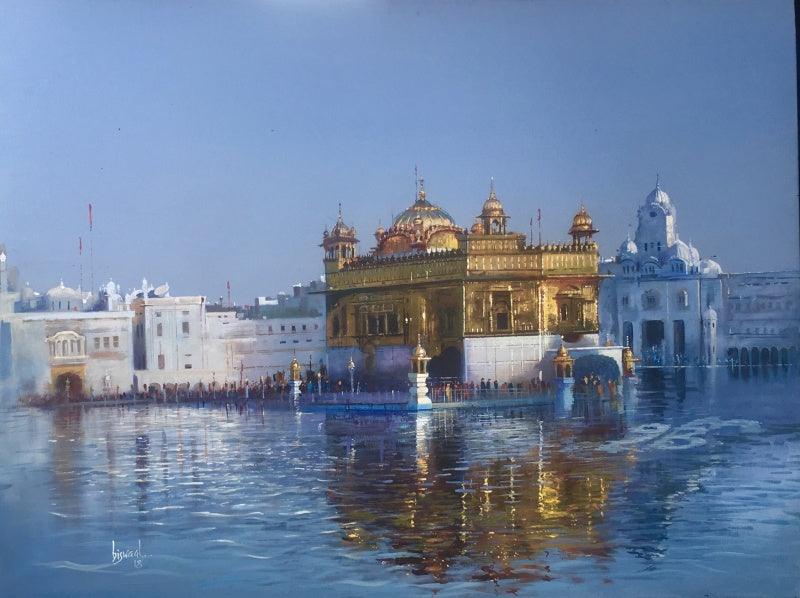 Cityscape acrylic painting titled 'Golden Temple', 36x48 inches, by artist Bijay Biswaal on Canvas