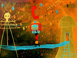 Figurative acrylic painting titled 'Golden memories', 36x48 inches, by artist Lakhan Singh Jat on Canvas