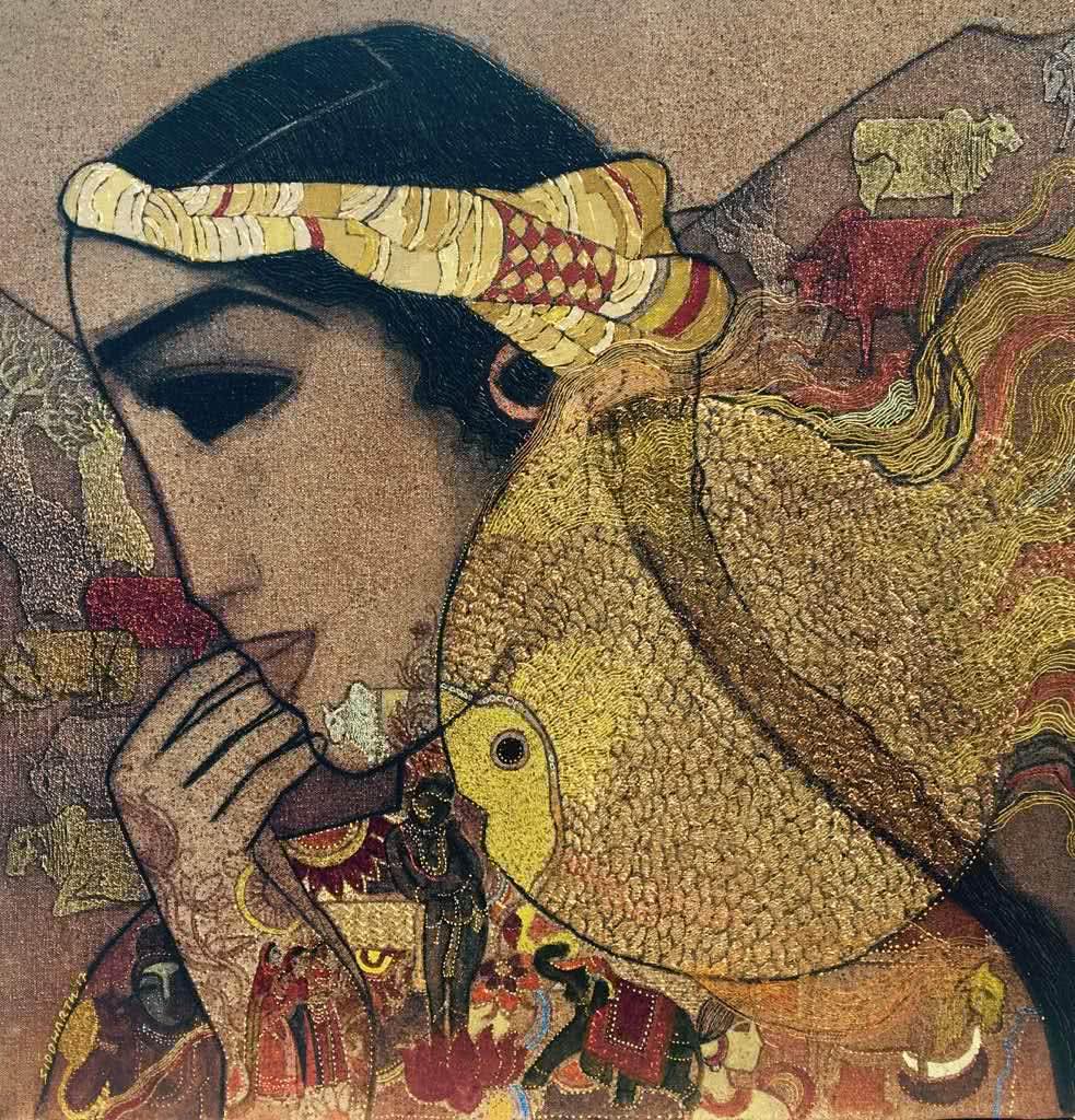 Figurative acrylic painting titled 'Goldfish', 24x24 inches, by artist Siddharth Shingade on Canvas