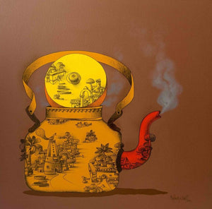 Still-life mixed media painting titled 'Good Morning', 36x36 inches, by artist Manjunath Wali on Canvas