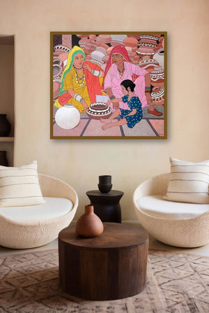 Gossip (Pottery Market) by artist Gopal Nandurkar displayed in a Museum Style gallery