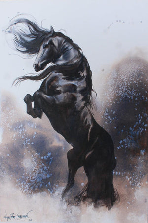 Grace (Majestic Stallion) by Anupam Chauhan, Original Watercolor Animal Painting on Paper, Small Vertical Wall Art