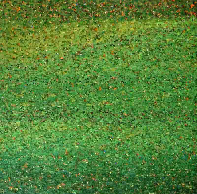 Abstract oil painting titled 'Green Abstract', 36x36 inches, by artist Vinit Kumar on Canvas