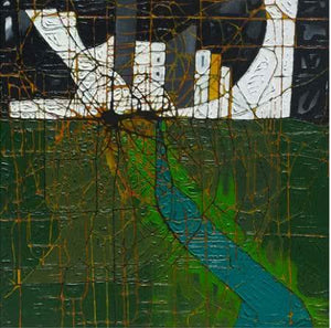 Green Abstract by Santanu Dhar, Original Acrylic Abstract Painting on Canvas, Medium Square Wall Art