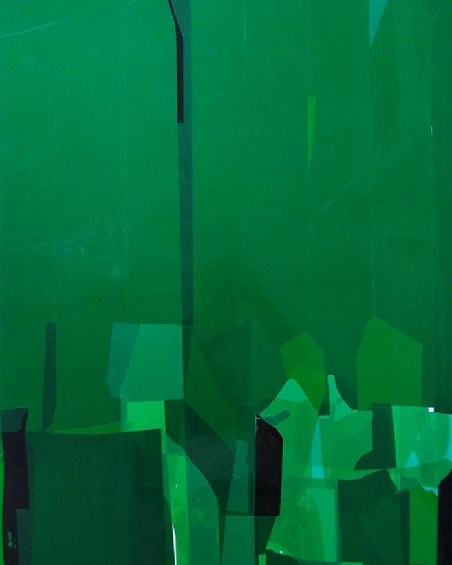 Abstract mixed media painting titled 'Green', 24x18 inches, by artist Gajanan Kabade on Synthic Board