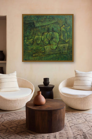 Green Chillies (Verdant Harvest) by artist Mahendra Parmar displayed in a Indian Art gallery