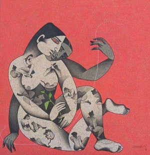 Figurative acrylic painting titled 'Growth 1', 36x36 inches, by artist Chikmath FV on Canvas