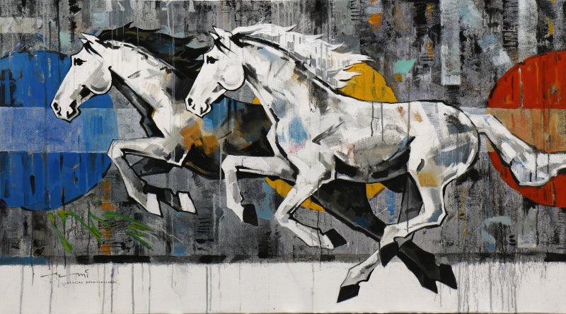 Animals acrylic painting titled 'HORSE SERIES 200', 54x30 inches, by artist Devidas Dharmadhikari on acrylic on canvas